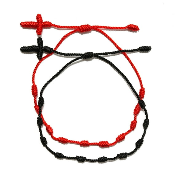 SIEYIO 2x for Cross 7 Knots Red String Braided Bracelet Lucky Kabbalah Bracelet for Suc