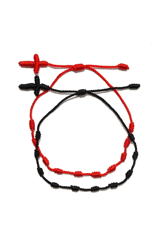 2x for Cross 7 Knots Red String Braided Bracelet Lucky Kabbalah Bracelet for Suc