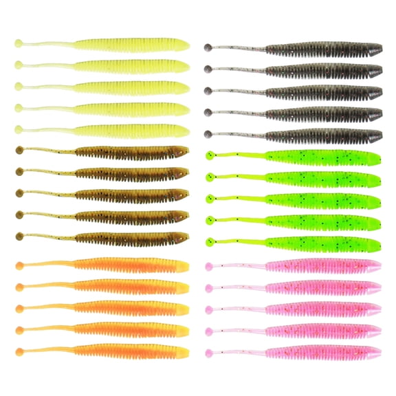 SIEYIO 30Pcs Paddle Tail Baits Saltwater Fishing Accessories Fishing Lures Artificial Worm Baits 4.8/6/8cm Swimbaits Soft Lures