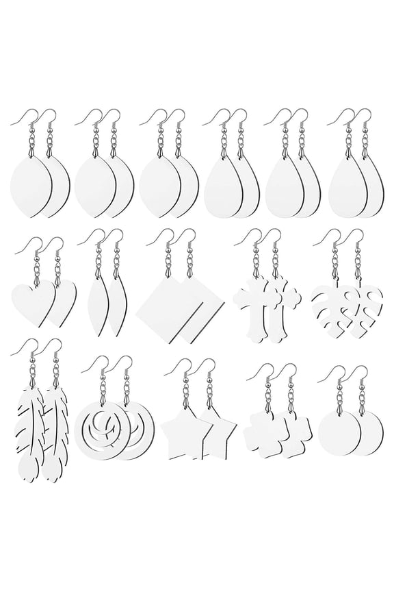32 Pieces Sublimation Blank Earrings Sublimation Printing Earrings Heat Transfer Wire Hooks Earrings Unfinished Wood