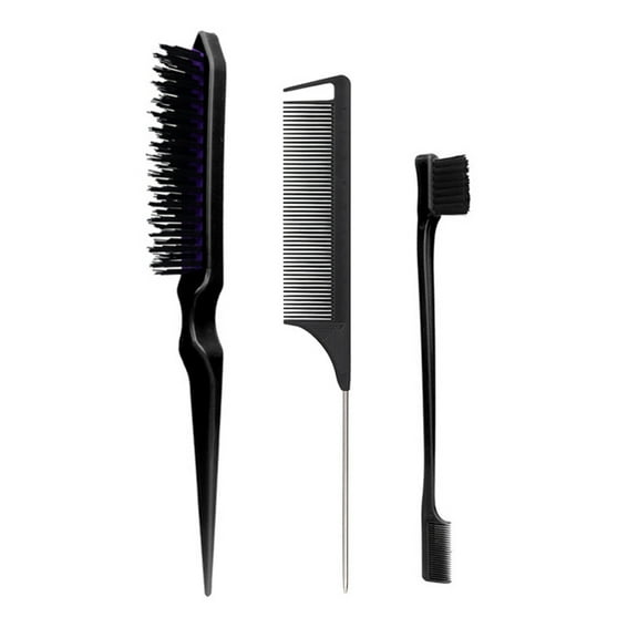 SIEYIO 3Pieces Hair Styling Comb Set Teasing Hair Brush Rat Tail Comb Edge Brush for Edge Back Brushing Combing Slicking Hair