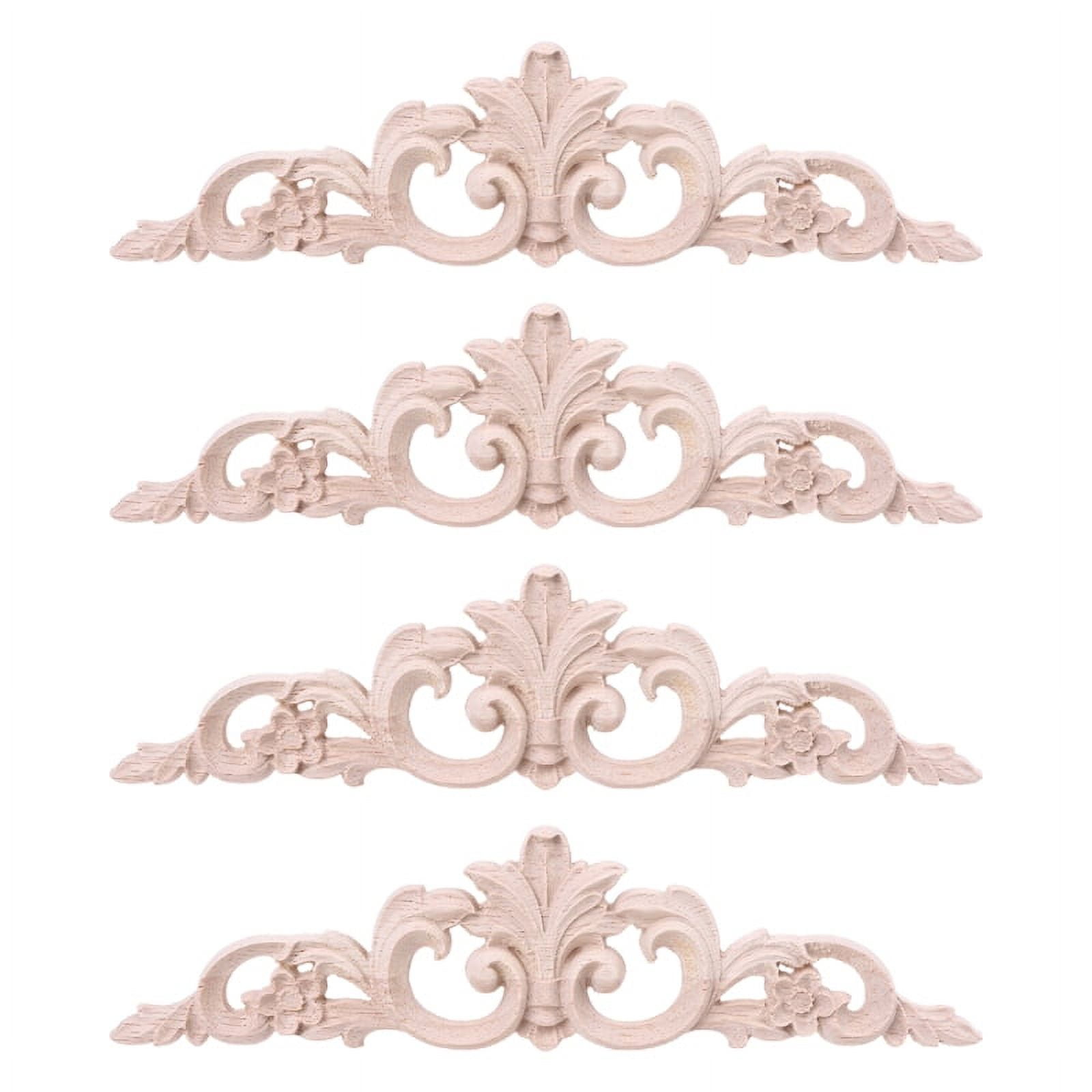 BESPORTBLE 4pcs Wood Carved Rose Flower Onlay Appliques - Unpainted, For DIY Furniture, Door, Cabinet Decoration
