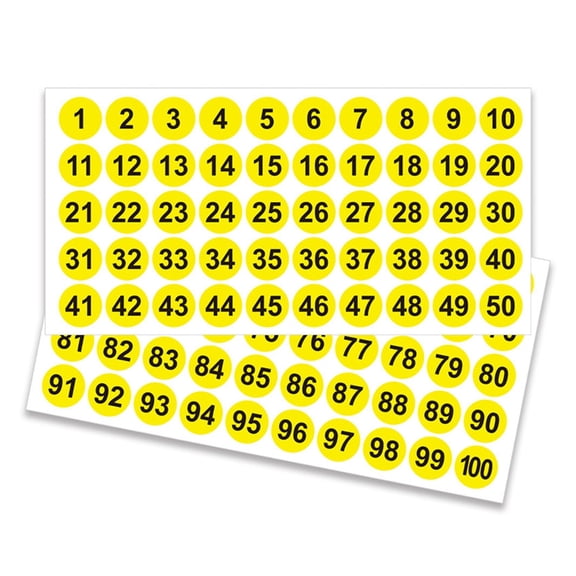 SIEYIO 50 Sheets Number Stickers Round 1-100, 25mm Consecutive Number Self-Adhesive Number Stickers for School Office Lockers