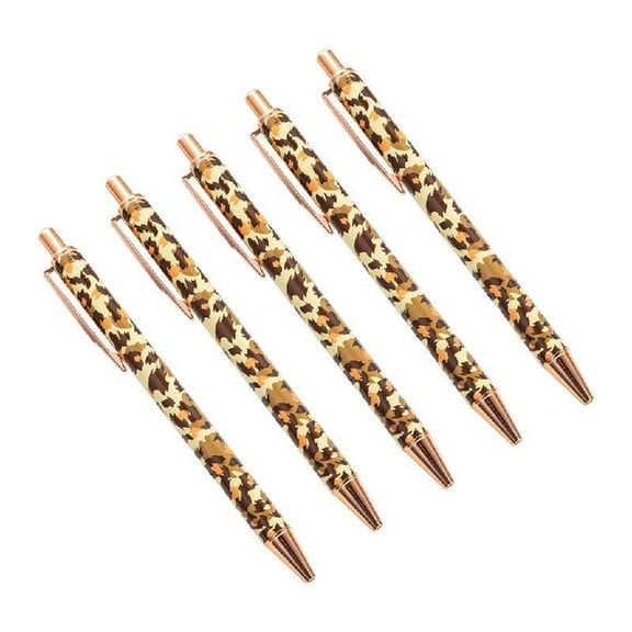 SIEYIO 5Pieces Leopard Print Ballpoint Pen for Women, Office Writing Tool Retractable Ballpoint Pen with Pen Clip for Student
