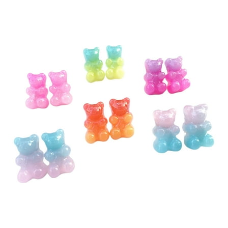SIEYIO 6 Pair Fashion Lovely Candy Color Cartoon Sweet Bear Resin Gummy Bear Earrings Little Ear Studs Jewelry