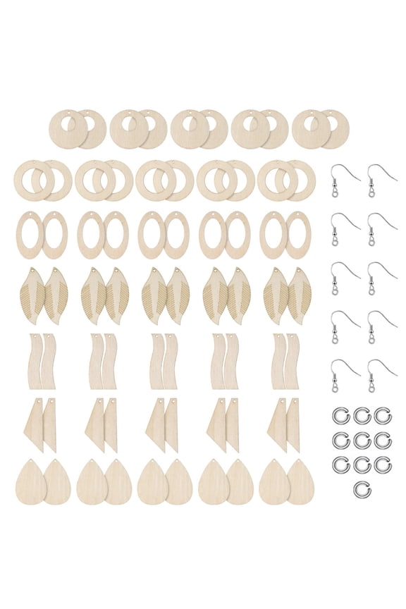 70 Pcs/Set Unfinished Wooden Earrings Blanks with Ear Hooks Opening Ring Jewelry Pendants Making DIY Crafts