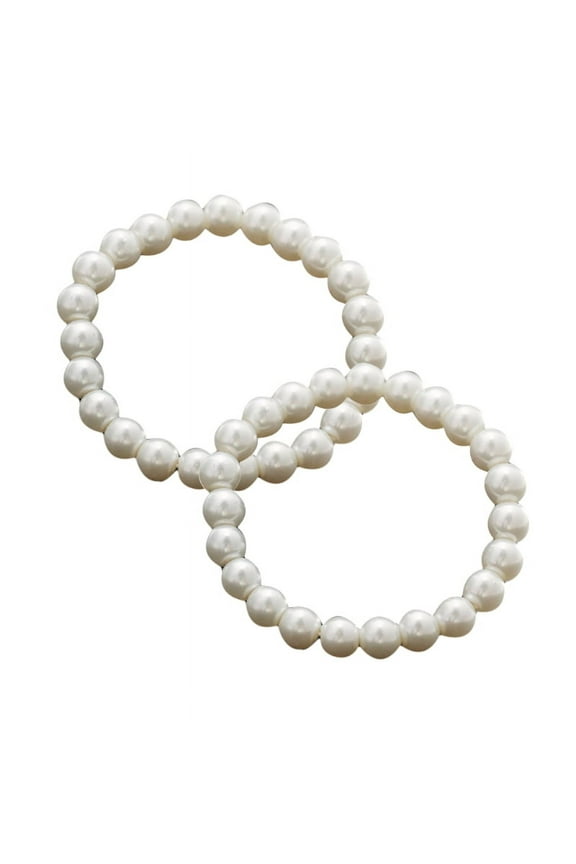 8mm Simple White Round Pearl Beaded Elastic Bracelets 2x Imitation Pearls Stretch Bracelets for Female Jewellery Gift