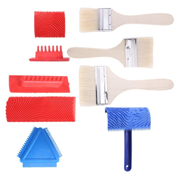 SIEYIO 9Pcs Rubber Wood Graining Painting Tool Texture Pattern Roller with Handle Rubber Texture Tool Faux Wood Paint for Wall