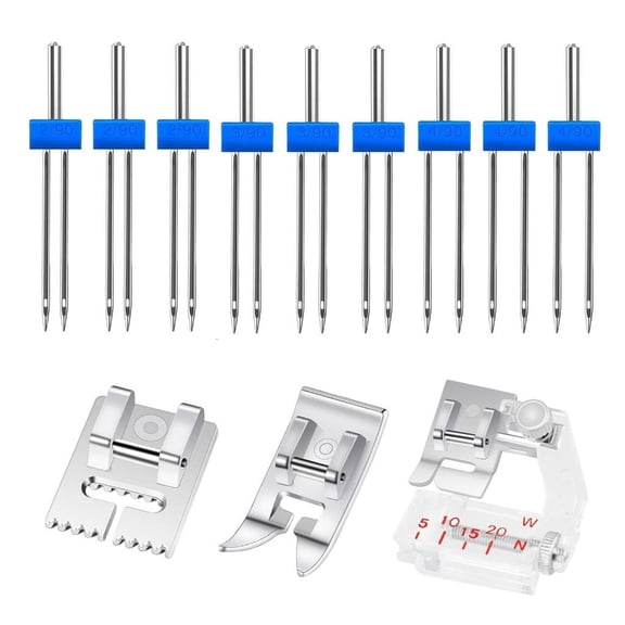 SIEYIO 9Pcs Sewing Machine Twin Needle And 3 Sewing Presser Foot Set For Household Sewing Machine 2/90 3/90 4/90 Twin Needle