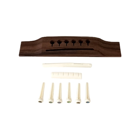 SIEYIO Acoustic Guitar Bridge Bone Guitar Saddles Nut Slotted Bridge Pins Rosewood 6 String Folk Guitar Bridge Replacement Parts