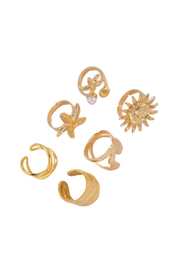 Adjustable Goth Styles Open Rings for Couples with Scallops Starfish Designs in Gold and Silver Color Casual Wear