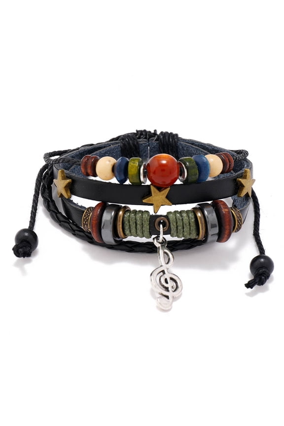 Adjustable Wristband Stackable Bracelet with Music Note Charm and Bead