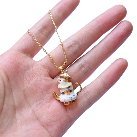 SIEYIO Adorable Chipmunk Teapot Jewelry Set Fashionable Charm Necklace Drop Earrings