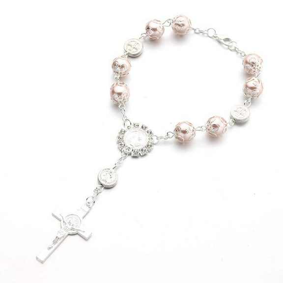 SIEYIO Baby Pearls Baptism Religious Gift Catholic Rosary Finger Chain for Woman Girls