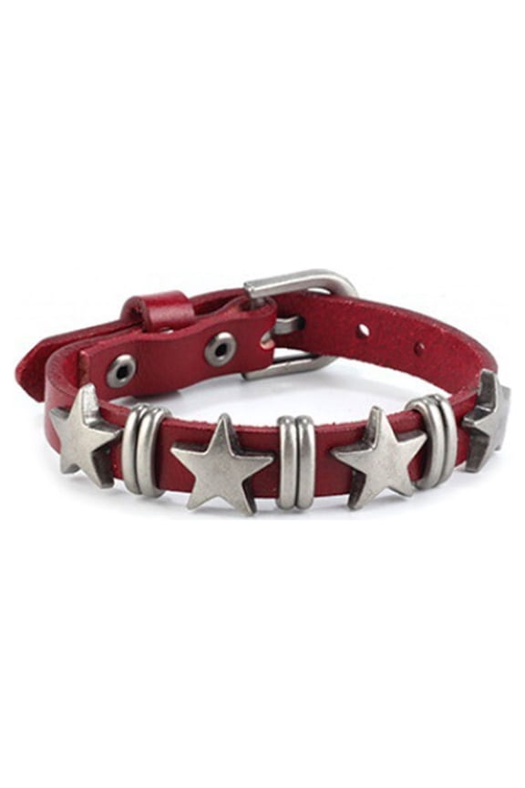 Black-Star Bracelet Wristband Gothic Adjustable Leather Wide Cuff Bracelet