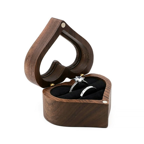 SIEYIO Black Walnut Wooden Engagement Box Solid Wood Heart Shaped for Proposal Wedding Ceremony