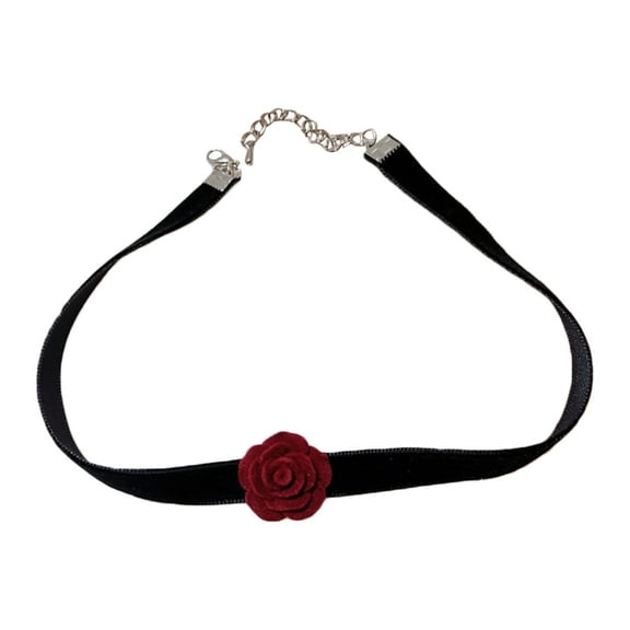SIEYIO Boho Velvet-Choker Necklace Long Ribbon Satin Flower Collar Necklace Red Camellia-Minimalist Necklaces for Women