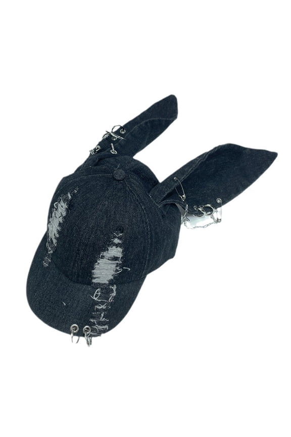 Breathable Distressed Baseball Hat with Rabbit Ears Teen Cycling Hiking Hat