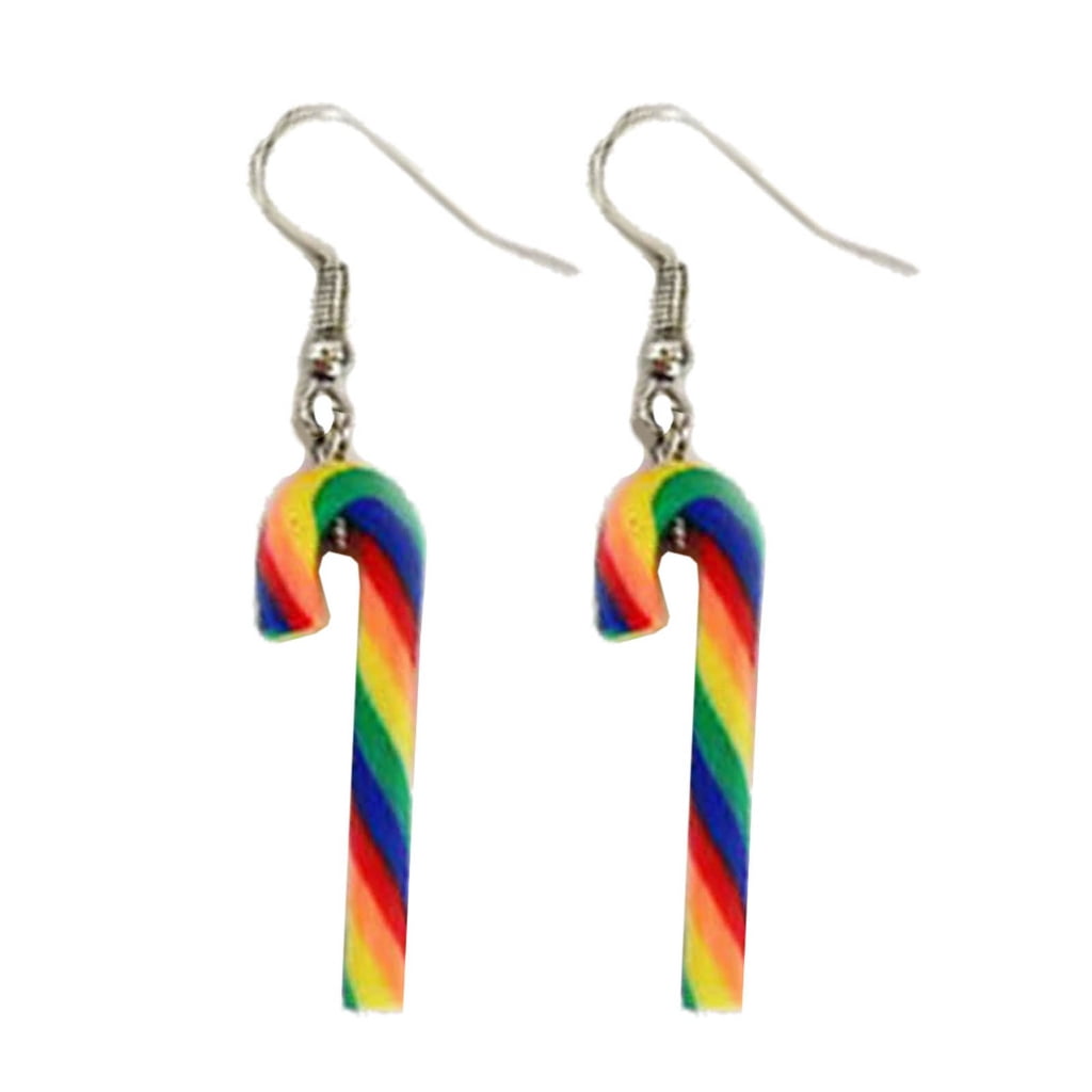 SIEYIO Colorful Candy Cane Earrings Fashionable Christmas Clay Earrings
