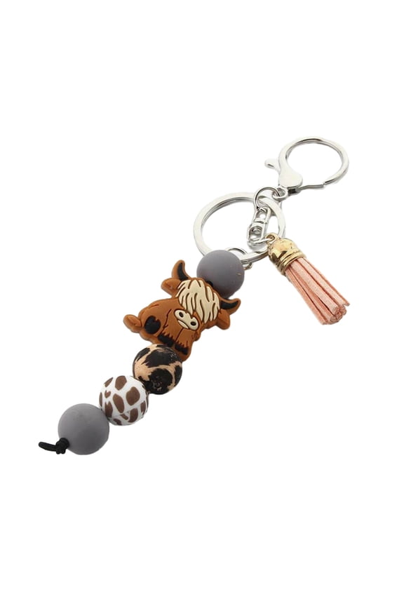 Colorful Phone Chain Pendant Keychain Trendy Highland Cow Keychains Handmade Silicone Beads Keyrings Accessories