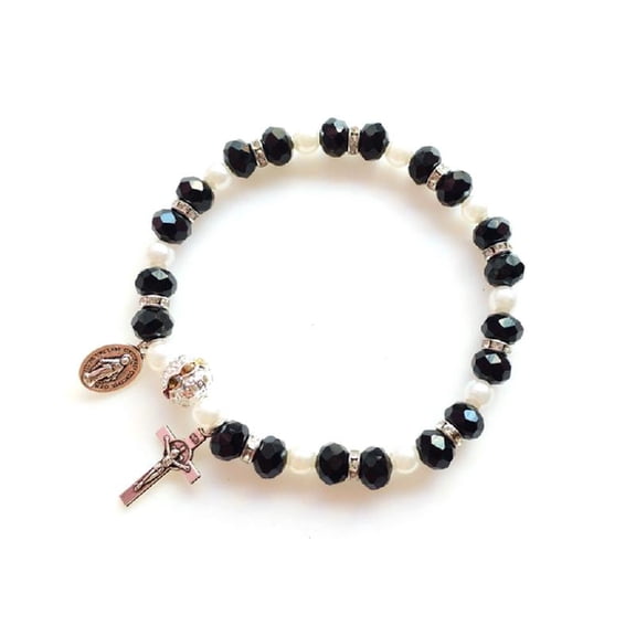 SIEYIO Cross Rosary Bracelet Elastic Bead Charm Ornament Decor Gift Supplies for Teenager Girl Female Hands Decoration