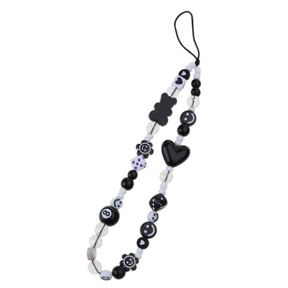 SIEYIO Fashion Women Beaded Lanyard Heart Bear Dice-Shape Beaded Cell-Phone Lanyard Wrist Strap Mobile Phone Chain String