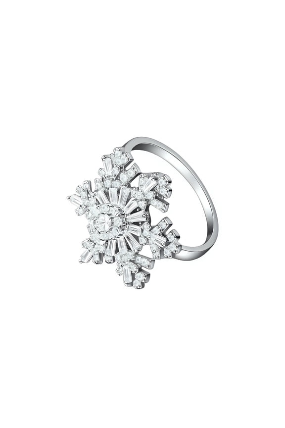 Fashionable Snowflake Ring Copper Made Double Zircon Design Finger Accessories