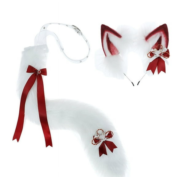 SIEYIO Faux Fur Fox for Cat Dog Ears Headband and Tail Costume Party Accessories for and Childre