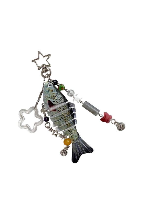Flexible Multi Joint Fish Pendant Keychain with Bead Stylish Key Holder Fishing Lover Accessory Outdoor Gear Ornament