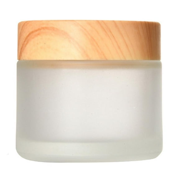 SIEYIO Frosted Glass Cream Jar Bottle with Wood Grain Lid Refillable Mini Lotion Jars Empty Cosmetic Containers for Makeup