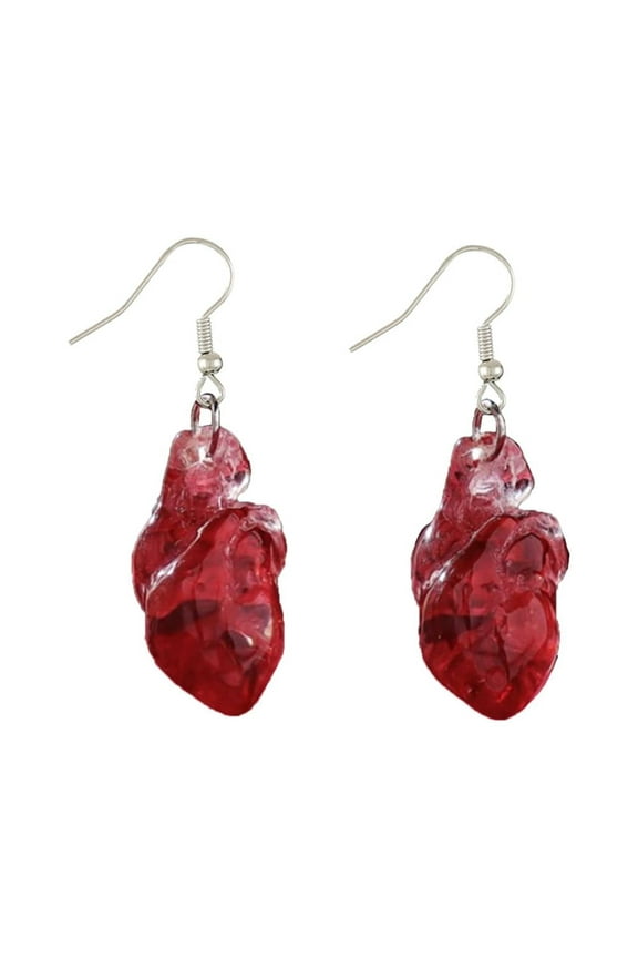 Funny Red Brain Pendant Necklace/Earings/Ring for Party Unique Heart Neckchain/Ear Drops Stylish Accessory