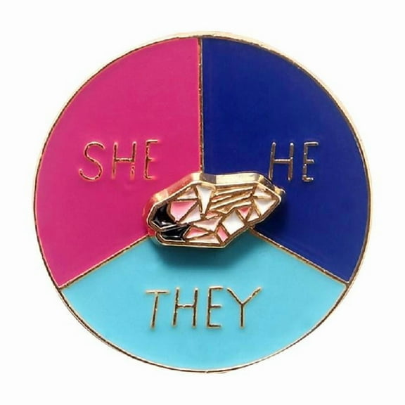 SIEYIO Gender Identity Brooch Pin Rotation Pronouns He She They Lapel Pin Badge Brooch for Backpack Clothes Decoration