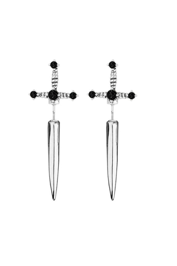 Handmade Cool Vintage Gothic Sword- Handle Studs Earrings Novel Quirky Punk Hip Hop Crystal Dagger- Earrings for Women