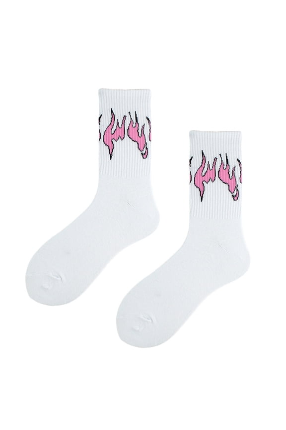 Harajuku Unisex Flame Print Crew Socks Hip Hop Contrast Color Skateboard Hosiery