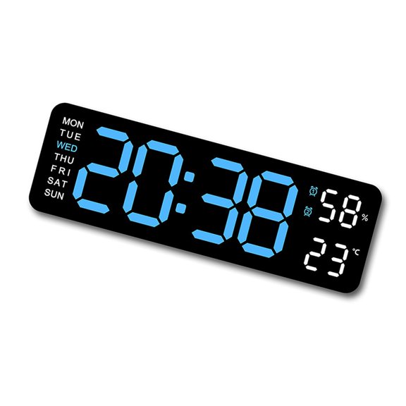 SIEYIO LED Wall Clock with 2 Alarms Date Temperature Display and Snooze Memory Function