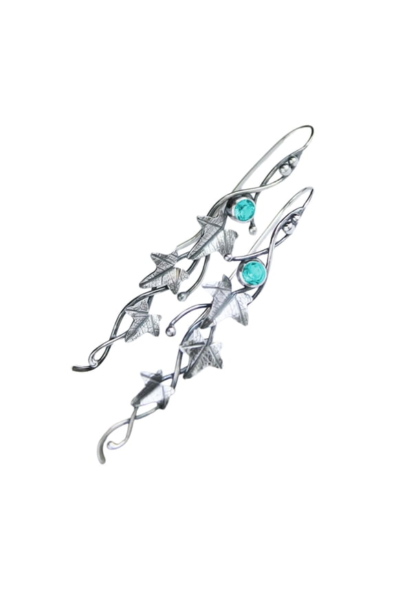 Leaf Vine Earrings with Sparkling Crystals Hypoallergenical Plant Themed Ear Rings Handmade Metal Earwear Female Gift