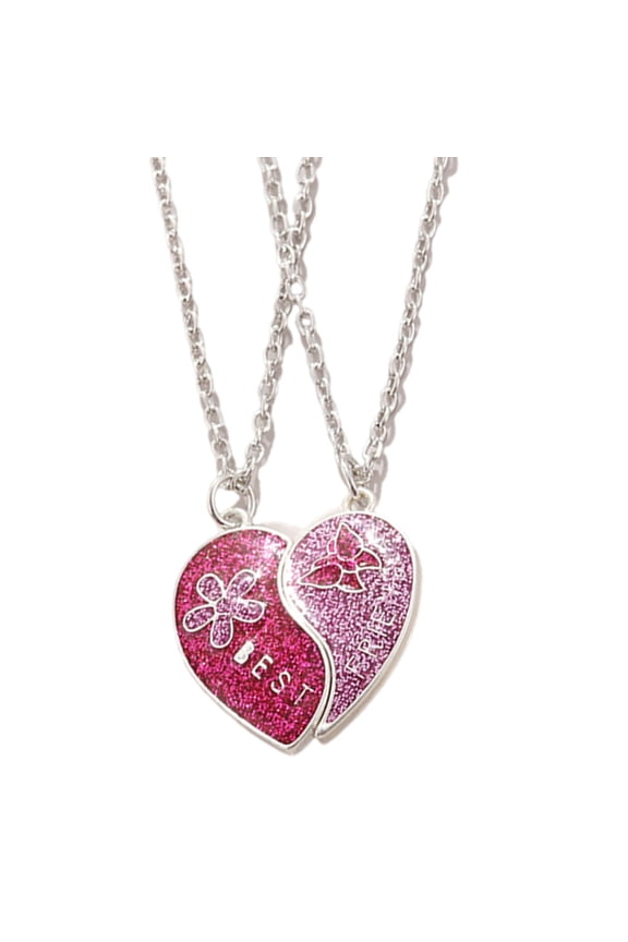 Magnetic Clasp Neck Chain Pair Women's Best Friend Necklaces with Heart Pendant