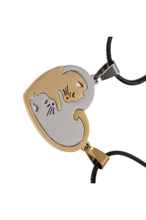 Matching Cats Pendant Necklaces Adjustable Length Couples Neckchain Friendship Jewelry Gift for Pet Lovers and Teens