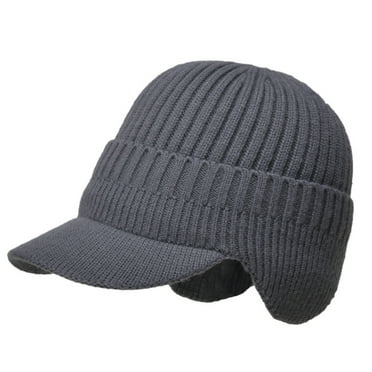 SIEYIO Men Winter Visor Brim Earflap Beanie Hat Knitted Thicken Plush Lined Skull Cap Ear Warmer Cover for Head Earflap Cap
