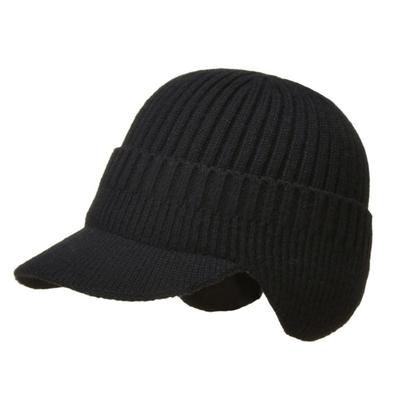 SIEYIO Men Winter Visor Brim Earflap Beanie Hat Knitted 