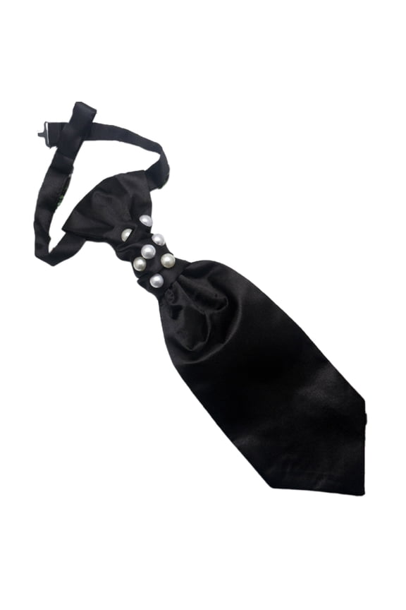 Men Women Black Necktie Gothic Vintage Paisley Floral Jacquard Adjustable Bowtie Pearl Beaded Groom Bridegroom Wedding Pre-Tied Bow Tie