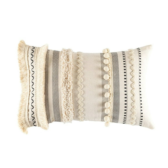 SIEYIO Moroccan Tufted Lumbar Pillow for Case Boho Tassel Pom Poms Striped Cushion Cove