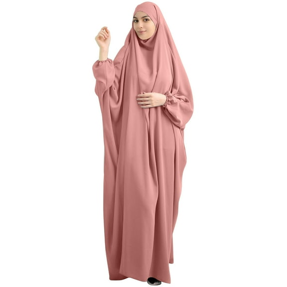SIEYIO Muslim One-Piece Prayer Dress Full Cover Hooded Islamic Abaya Kaftan with Hijab