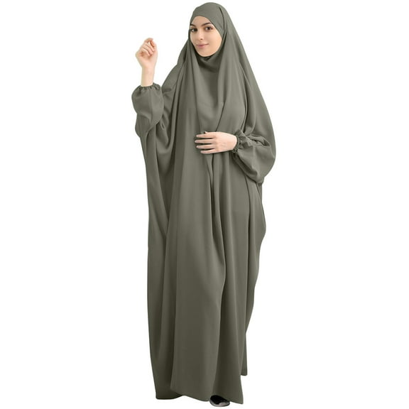 SIEYIO Muslim One-Piece Prayer Dress Full Cover Hooded Islamic Abaya Kaftan with Hijab