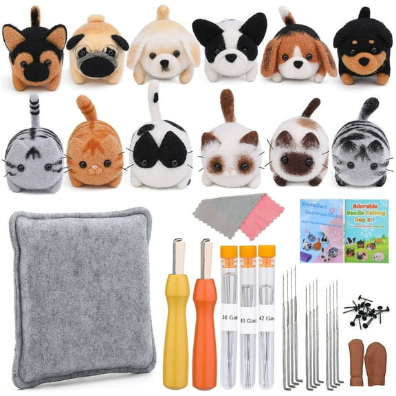 SIEYIO Needle Felting Starter Kits with Tool and Instruction, Wool Felting Craft Making Supplies for Beginners DIY Craft
