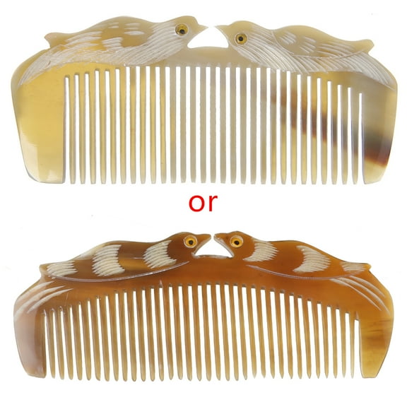 SIEYIO New Luxury Natural Horn Hair Comb Handcraft With Mandarin Duck Carvings Handle