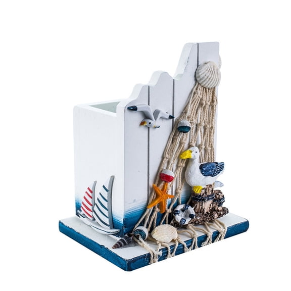 SIEYIO Nolvety Pen Cup Wooden Pencil Holder Mediterranean Theme Design Stationery Holder Room Desk Ornaments for Home Office