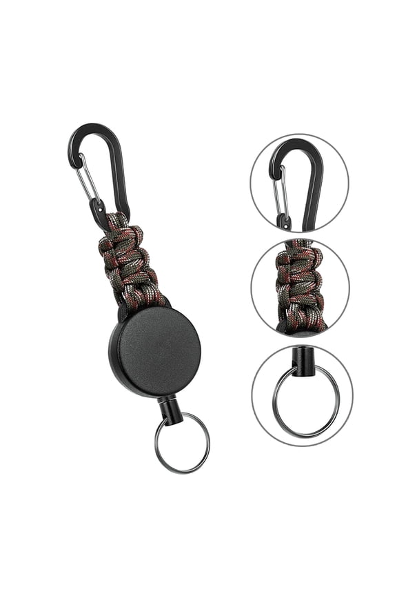 Outdoor Heavy Duty Paracord Keyrings Retractable Rope Carabiner Keychain