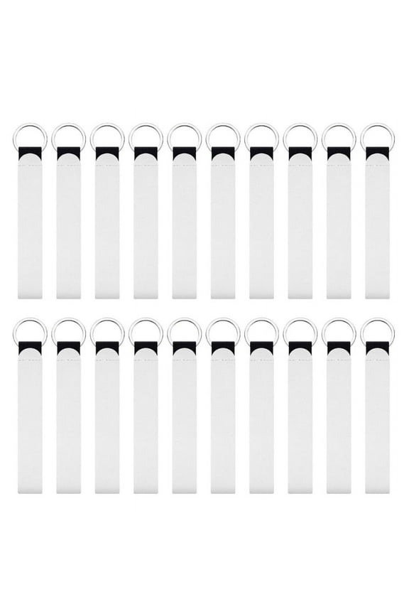 Pack of 20 Empty Key Fob DIY Sublimation Keychain Blanks Neoprene Wristlet Strap Lanyard Heat Press Transfer Keyring