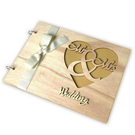 SIEYIO Personalized Guest Book Wooden Wedding Mr & Mrs Guestbooks Signature Message Rus